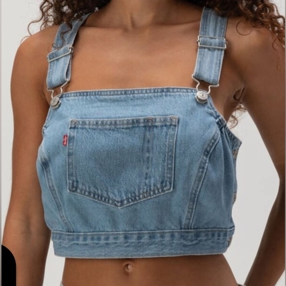❤️ Levi’s Red Tab Crop Overall Top Sz L - Picture 1 of 8